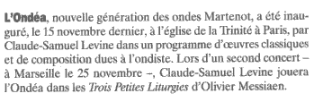 'La Lettre du Musicien' Novembre 2001
